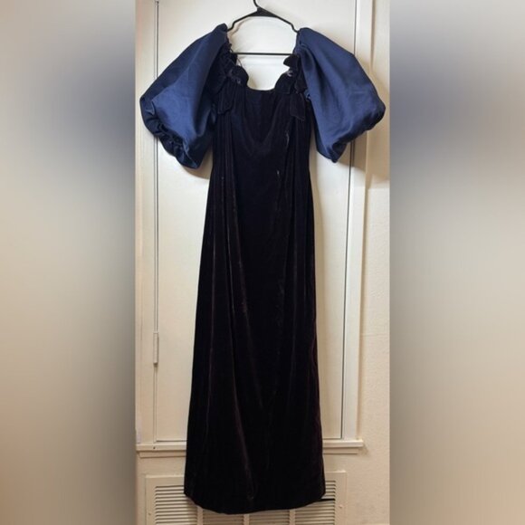 Vintage Victor Costa Saks Fifth Avenue Puff Sleeve Velvet Blue Formal Dress 10 - Picture 1 of 15